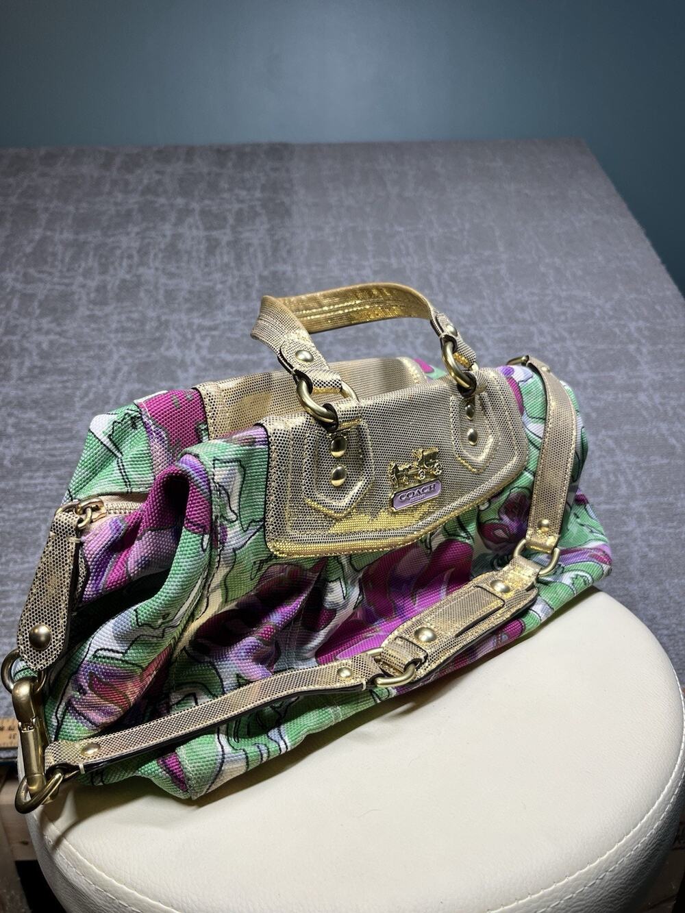 Coach Y2K Madison Floral Audrey Convertible Gold Accents Purse Bag 14589